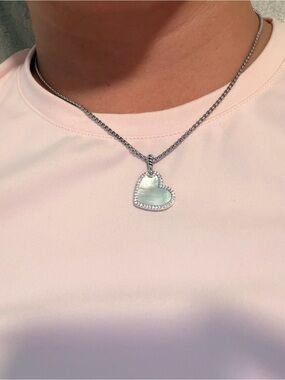 David Yurman Silver Heart Necklace with Iridescent Mother-of-Pearl